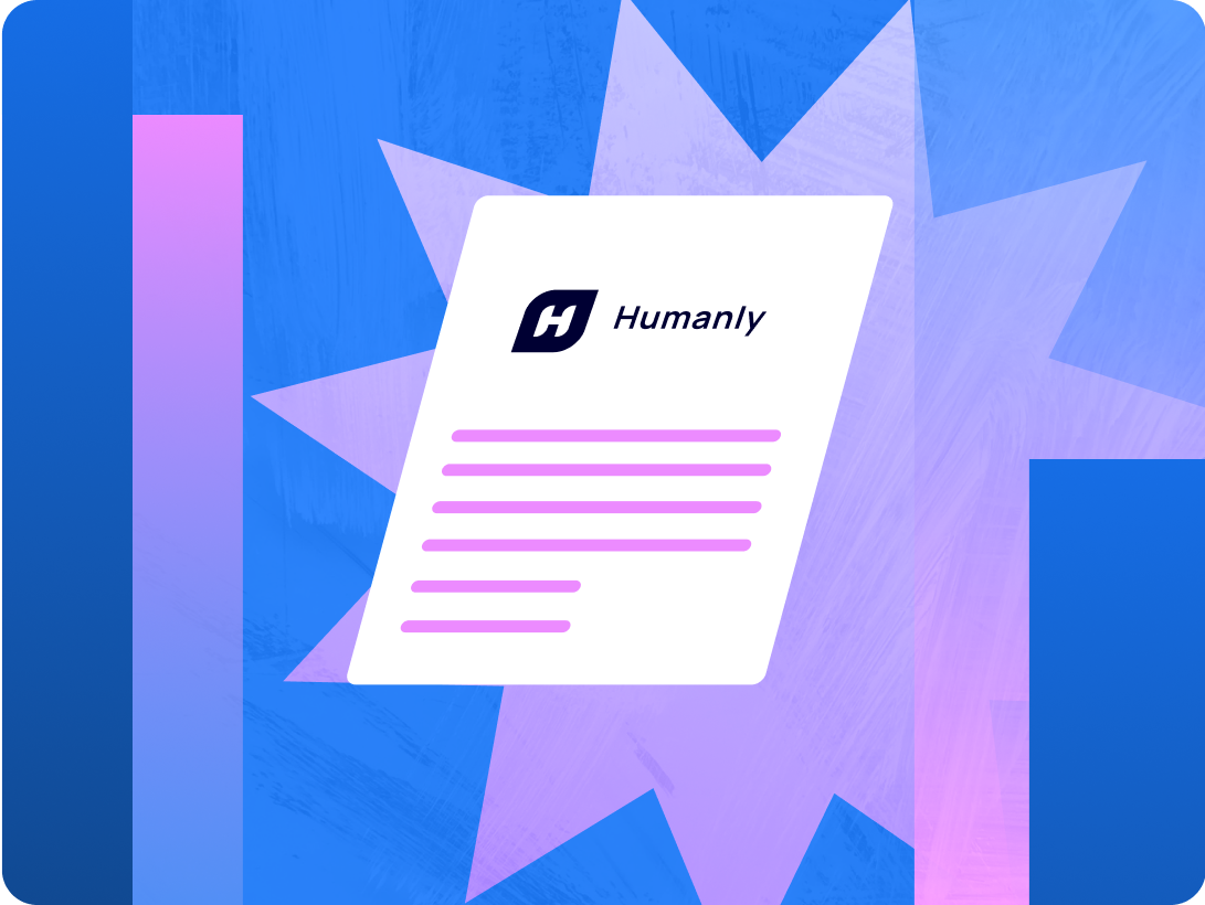 A stylized document with the Humanly logo on a blue and purple gradient background.
